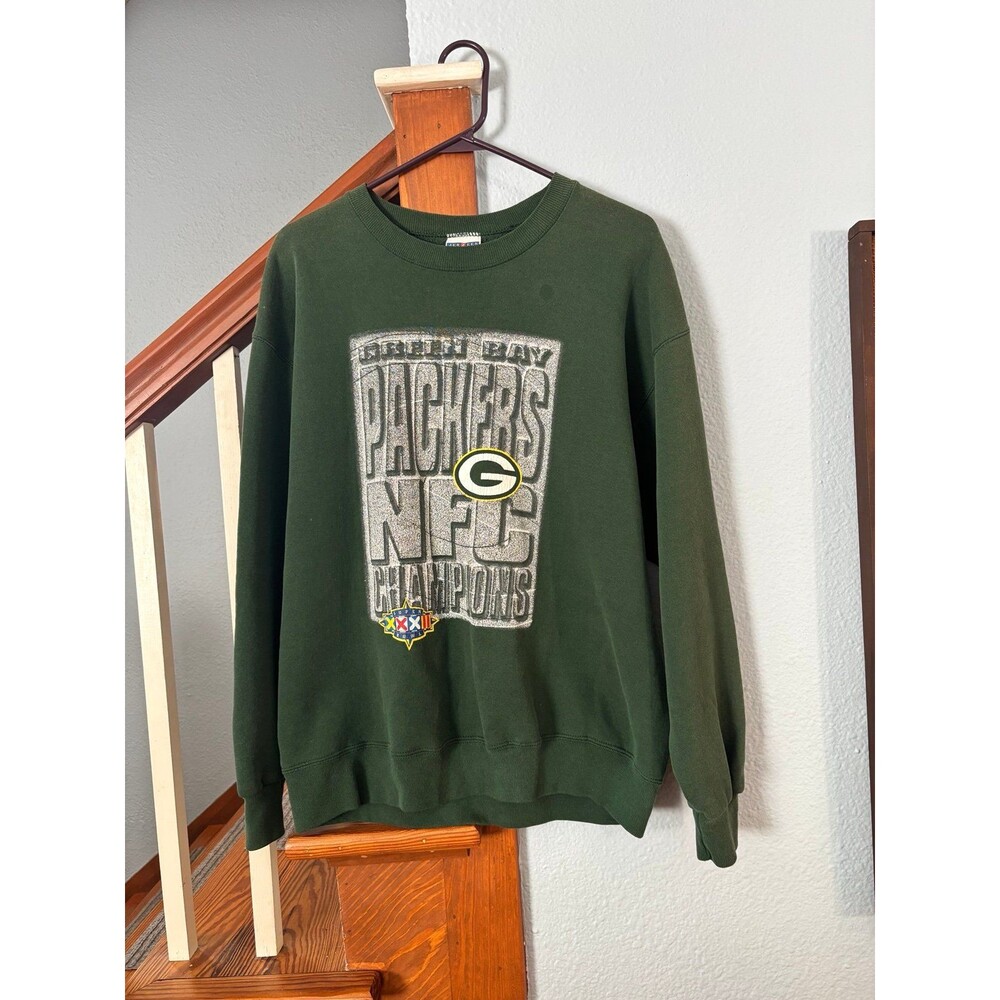 VTG 90s Super Bowl XXXII Green Bay Packers Sweatshirt L nfc champions
